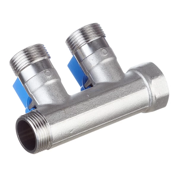 коллектор henco 3/4 вр(г) х 2 выхода 3/4 нр(ш) ек х 3/4 нр(ш) с шаровыми кранами, vb050502-blauw