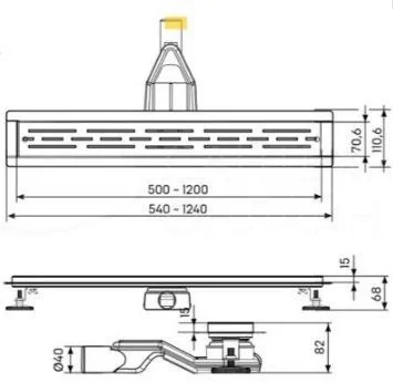жёлоб линейный esbano combi c-tile-50sg золотой матовый