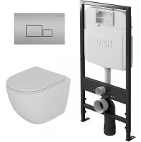 Комплект унитаза с инсталляцией D&K Matrix DS1391604 с сиденьем микролифт и клавишей смыва Хром матовый