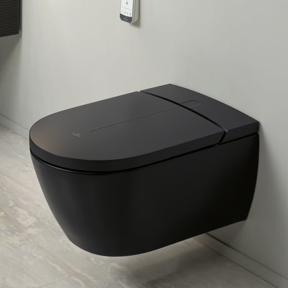 унитаз подвесной villeroy & boch viclean v0e200r7 с функцией биде, цвет черный