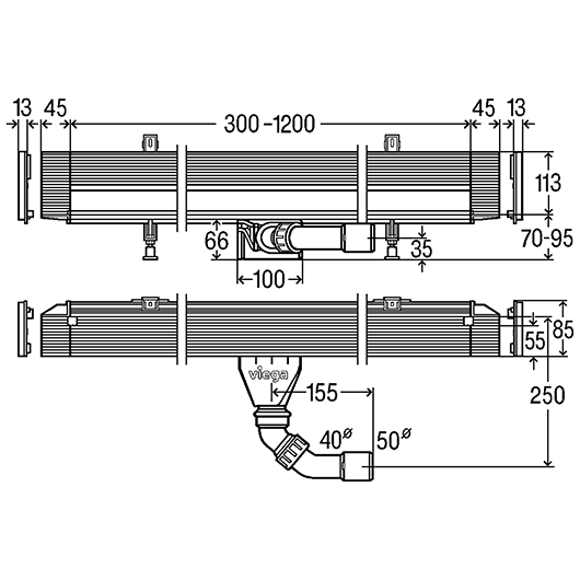 душевой лоток viega advantix vario 736736 300-1200