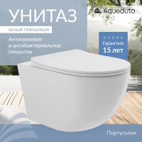 Унитаз Aqueduto OVO OVO0110 подвесной, безободковый, сиденье с микролифтом, 52.5х36 см,, белый глянцевый