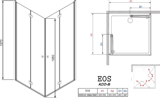 душевой уголок radaway eos kdd-b 100×100 прозрачное стекло