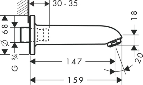 излив hansgrohe e/s 13414000 для ванны