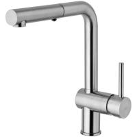 Смеситель Paffoni Light LIG285ST-MET для кухни, выдвижной излив, душ, нержавеющая сталь