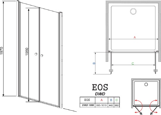дверь для душевой кабины в нишу radaway eos dwd 100 интимато
