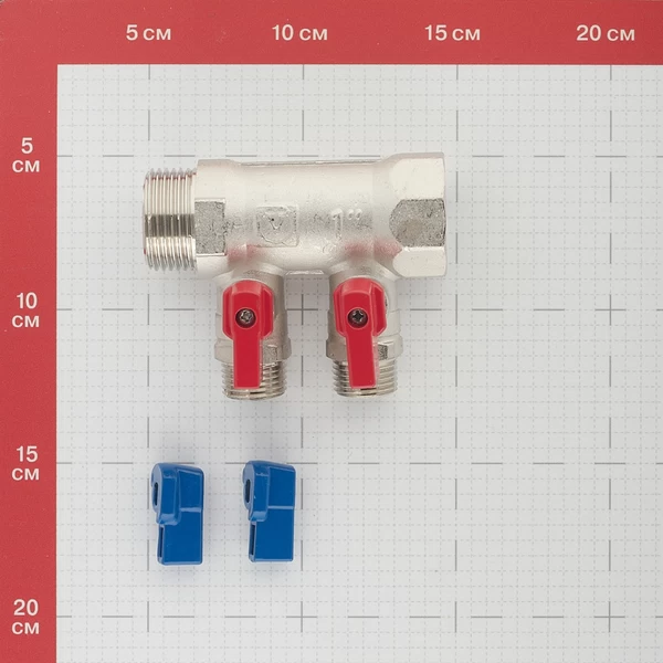 коллектор valtec 1 вр(г) х 2 выхода 1/2 нр(ш) х 1 нр(ш) с шаровыми кранами (vtc.580.n.0602)