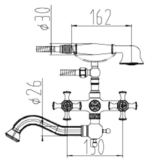 смеситель для ванны с душем zorg antic a 7000w-sl