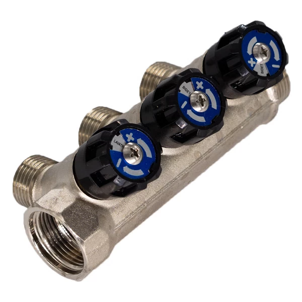 коллектор стм 3/4 вр(г) х 3 выхода 1/2 нр(ш) х 3/4 нр(ш) с шаровыми кранами (c3mv3412n)