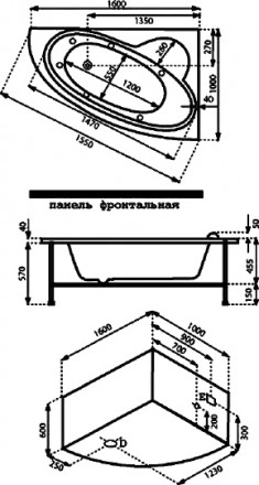 акриловая ванна bas сагра 160x100 см r (вг00213), гидромассажная