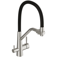 Смеситель для кухни Cersanit Vivo A64837 с подключением к фильтру, гибким изливом, сатин/черный