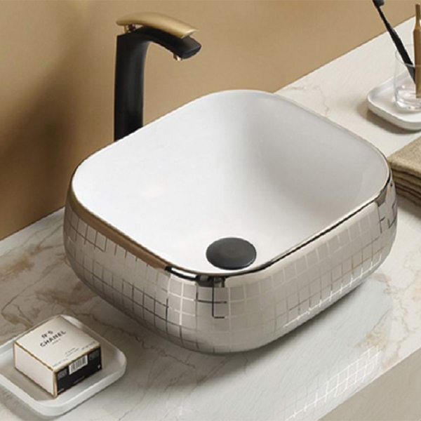 раковина в ванную накладная ceramalux 45 см 78321 белый, серебро