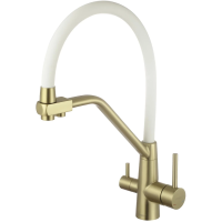 Смеситель для кухни Fmark FS0662-C02 с подключением к фильтру, гибким изливом, бронза/белый