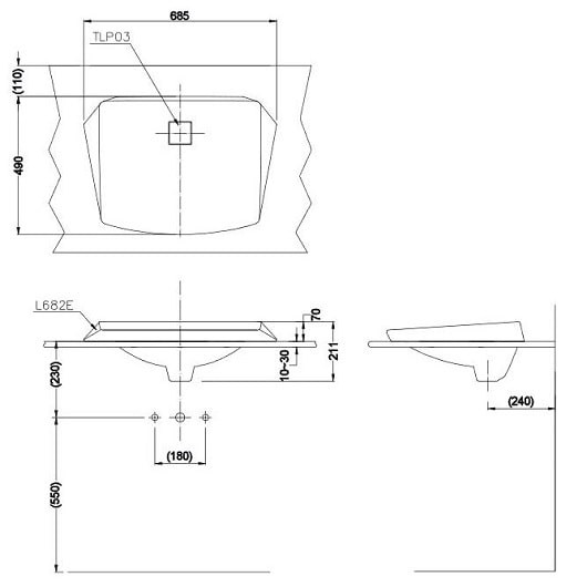 раковина toto jewelhex lw682b#w полувстраиваемая, без перелива, cefiontect, 68.5x49x21см, белая.