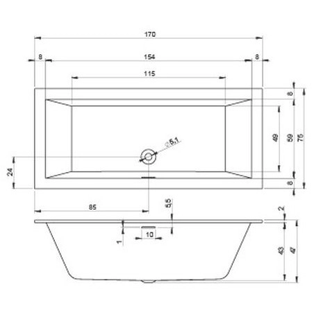 акриловая ванна riho rething cubic 170х75 b105001005 (br0700500000000) без гидромассажа