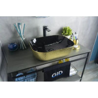 Раковина в ванную накладная CeramaLux 50 см,D1302H022 черный, золото