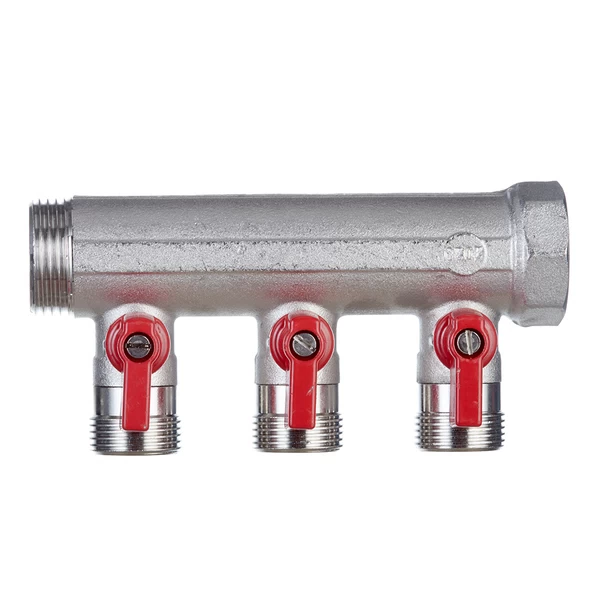 коллектор henco 1 вр(г) х 3 выхода 3/4 нр(ш) ек х 1 нр(ш) с шаровыми кранами, vb060503-rood