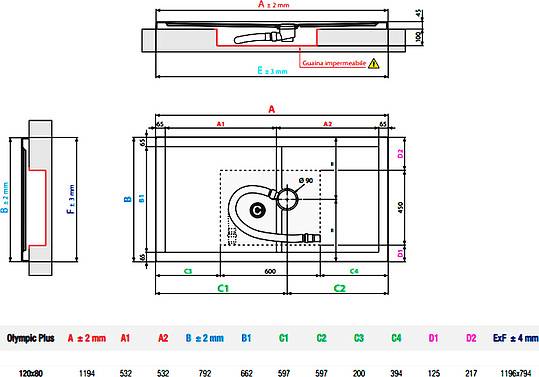 душевой поддон novellini olympic plus 120×80 см white