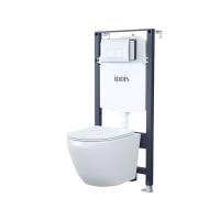 Комплект инсталляция с унитазом IDDIS Profix BASB010i73 с кнопкой смыва, хром + унитаз подвесной IDDIS Blanco безободковый, с сиденьем микролифт, белый