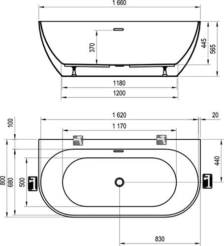 акриловая ванна ravak freedom w xc00100024 пристенная, 166x80 см, цвет белый