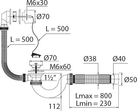 слив-перелив для ванны virplast мини элит 30980654 50 мм, хром