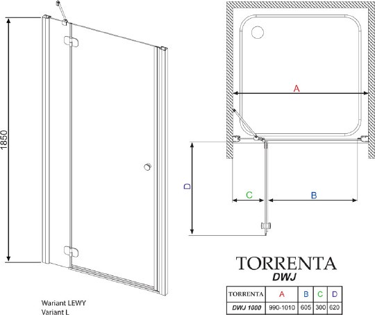 душевая дверь radaway torrenta dwj 100 l графитовое