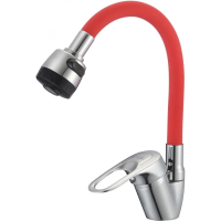 Смеситель для кухни D-Lin D150628-4T с гибким изливом, хром/красный