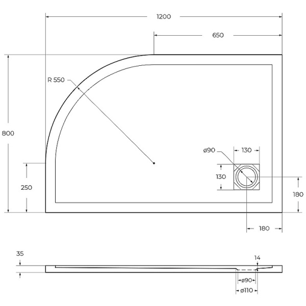 душевой поддон из искусственного камня belbagno uno 120x80 l tray-mr-uno-rh-120/80-550-35-w-l белый