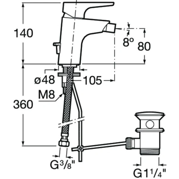 смеситель roca atlas 5a6090c0m для биде, с донным клапаном, хром