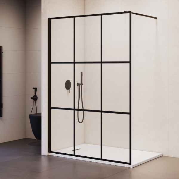 душевая перегородка rgw walk in wa-111b 100 411011110-84 профиль черный, стекло прозрачное
