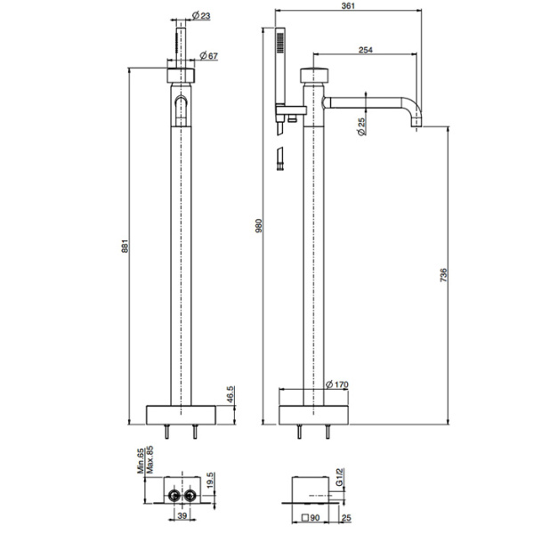 смеситель fima carlo frattini so f3184/4nor для ванны, напольный, с ручным душем, золото