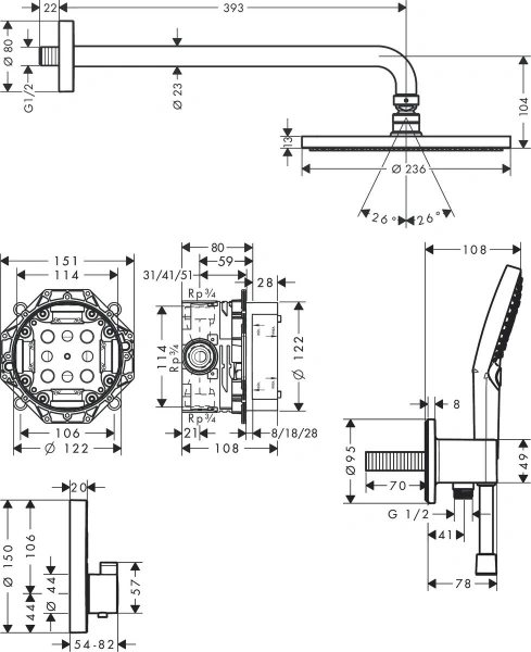 душевой комплект hansgrohe raindance s 240 1jet 27951000