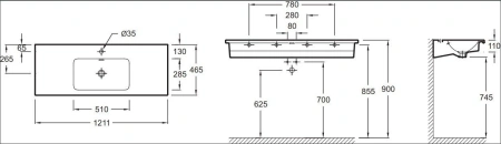 раковина jacob delafon vox 120 exab112-z-00 подвесная, с гладкой нижней поверхностью, 121.1x46.5x11 см, белая