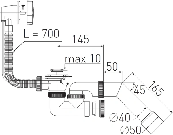 слив-перелив для ванны virplast универсал 30975117 50 мм, полуавтомат, хром