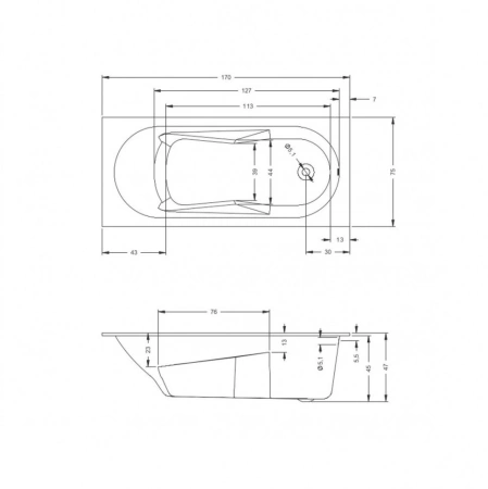 акриловая ванна riho lazy 170х75 b078001005 (bc3800500000000) без гидромассажа
