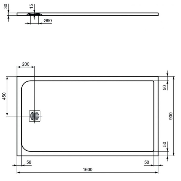 душевой поддон 160×90 см ideal standard ultraflat s k8277fv черный