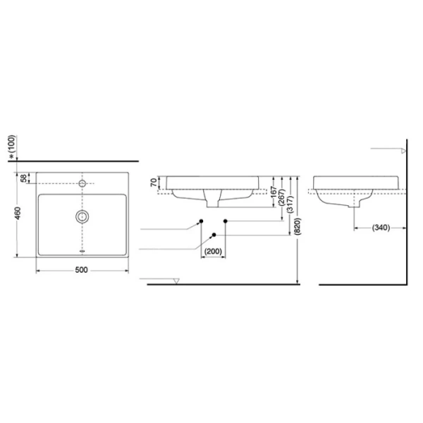 раковина toto mh lw1615cb#xw полувстраиваемая, 50х46 см, белая