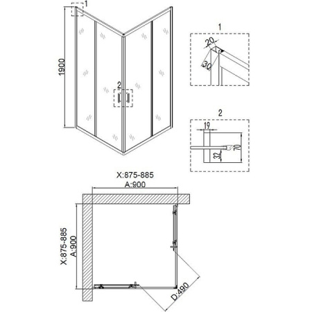 душевой уголок niagara nova ng-6808-08 black 90×90 профиль черный, стекло прозрачное