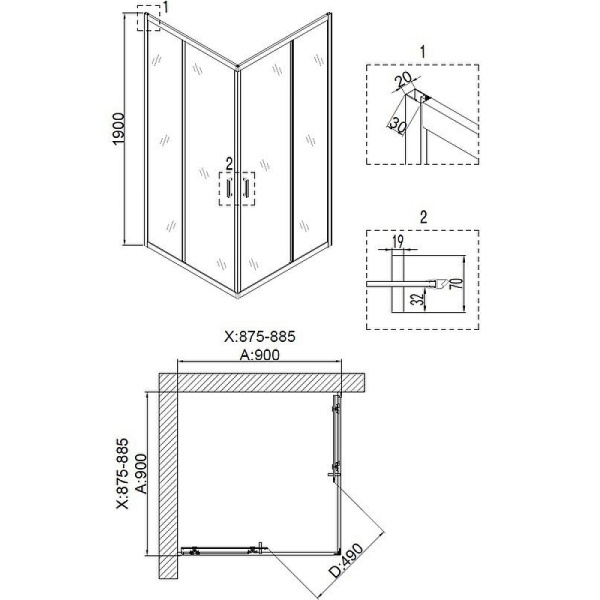 душевой уголок niagara nova ng-6808-08 black 90×90 профиль черный, стекло прозрачное