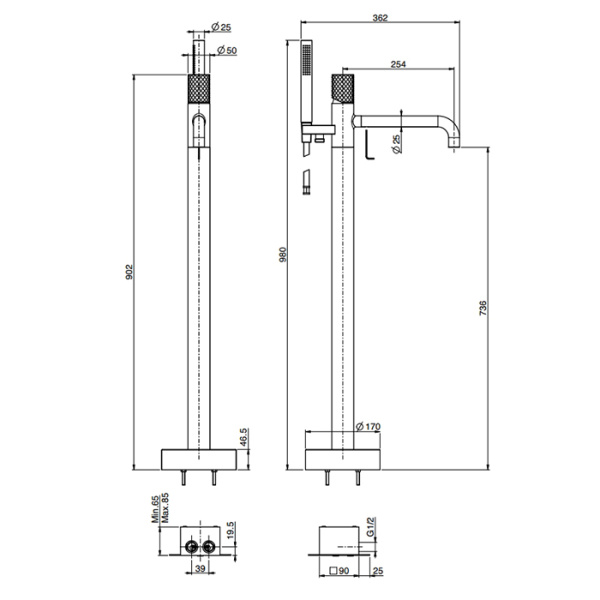 смеситель fima carlo frattini spillo tecхh f3034t/6nxor для ванны, напольный, с ручным душем, золото