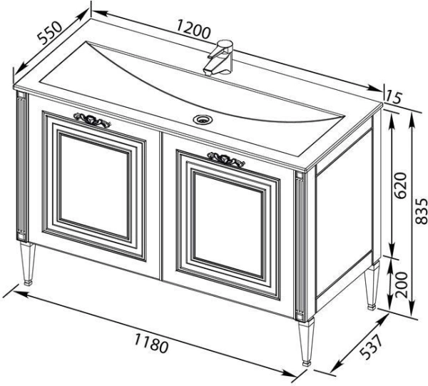 тумба под раковину aquanet паола 120 белый/золото, 00186114