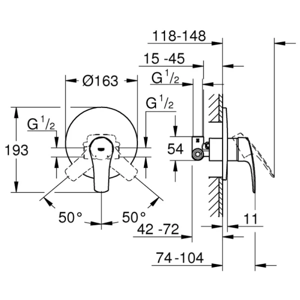 смеситель для душа grohe eurosmart 33556003, с внутренней частью, цвет хром