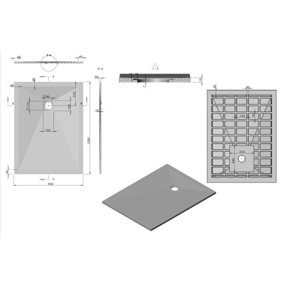 душевой поддон из литого мрамора 120×90 см vincea vst-4sr9012w