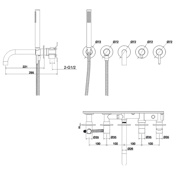 смеситель для ванны whitecross y black y1240bl черный матовый