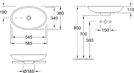 накладная раковина в ванную 58.5 см villeroy & boch loop & friends 5151 01 r1