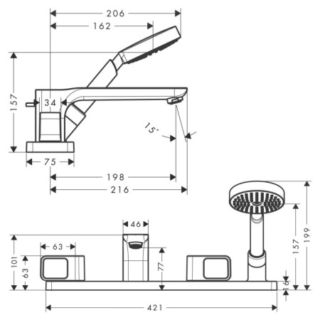 смеситель на борт ванны axor urquiola 11443000