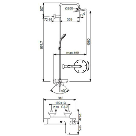 душевая стойка ideal standard idealrain eco b1097aa для ванны с душем