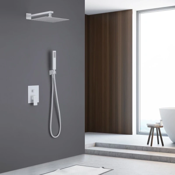 душевой комплект abber daheim af8219w 250 мм, со смесителем, белый матовый душевой комплект abber daheim af8219w 250 мм, со смесителем, белый матовый