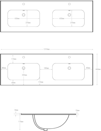 раковина 120 см aquanet flat 00254367 (двойная) белая