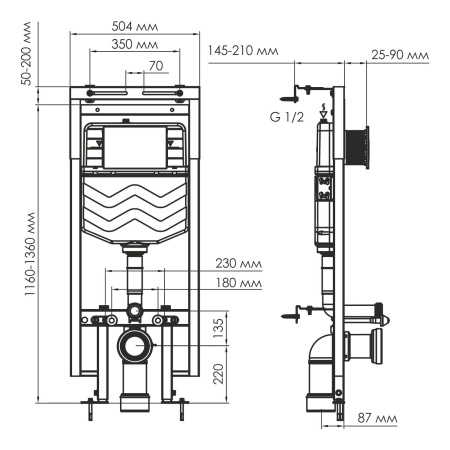 система инсталляции для унитазов wasserkraft dinkel 58tlt.010.me.wm03 с кнопкой смыва, цвет белый матовый